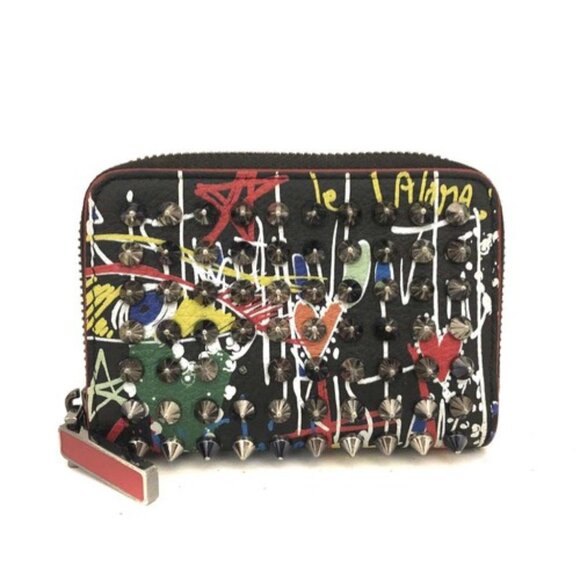 Christian Louboutin Graphic Panettone Spike Leather Coin Purse Wallet/3BJ0435